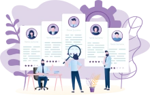 vector of people discussing their cv