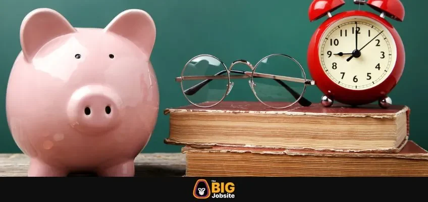 piggy bank classroom with glasses and books